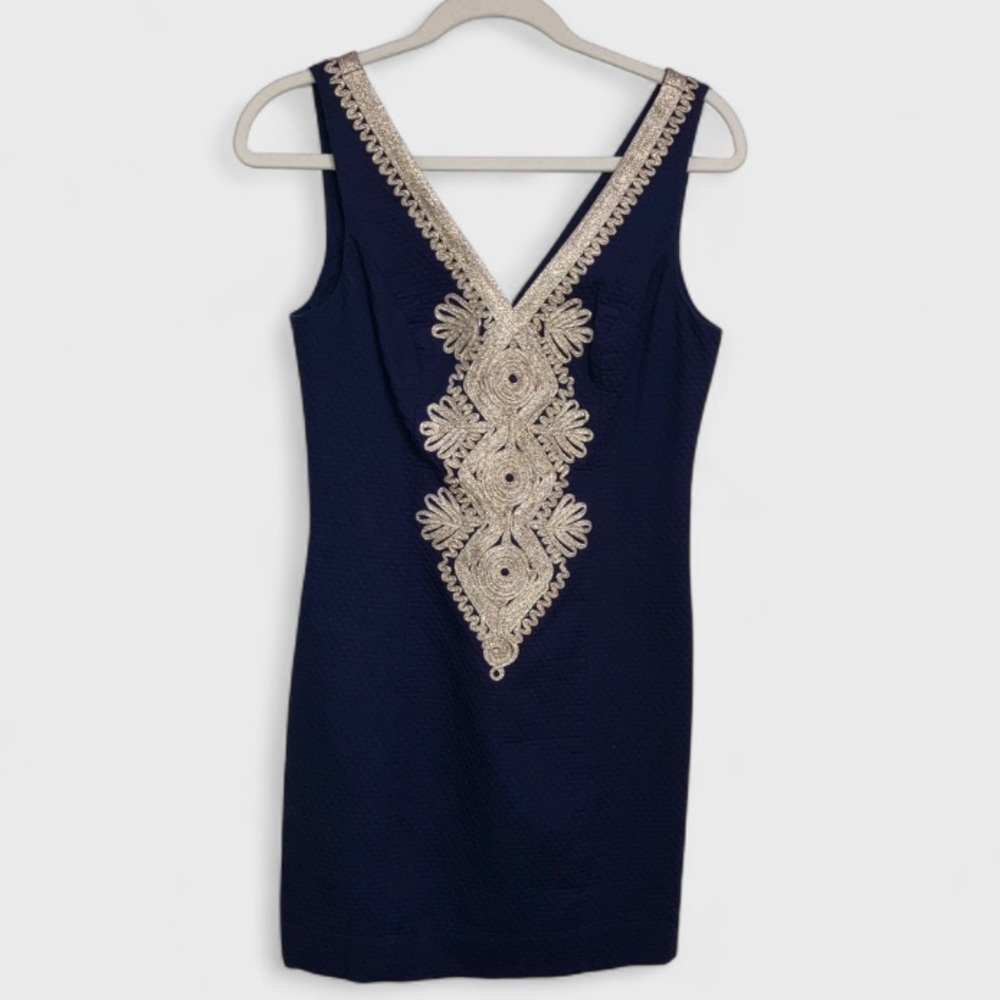 Lilly Pulitzer Navy Junie Gold Embroidered sleeveless dress women’s Sz 0
